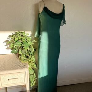 Kevan Hall Women’s Small/Med Dress Emerald Green Silk Maxi Gown Cowl Neck